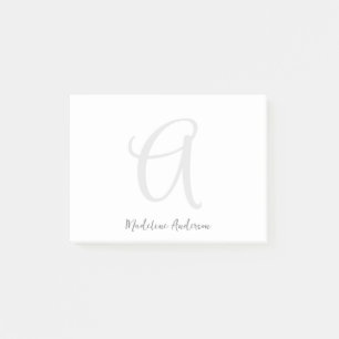 Monogram White Modern Minimalist Elegant Post-it Notes