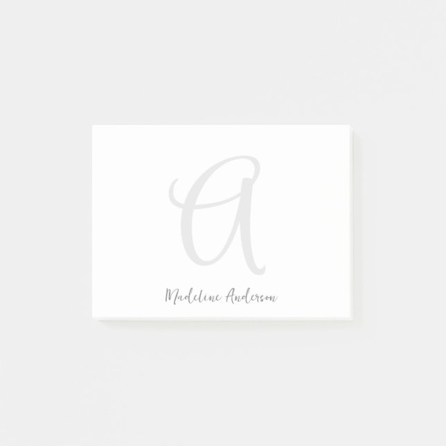 Monogram White Modern Minimalist Elegant Post-it Notes (Front)