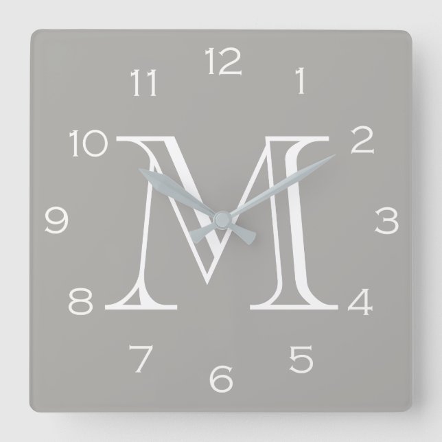 Monogram White Numbers On Grey wccnt Square Wall Clock (Front)