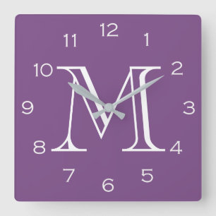 Monogram White Numbers On Purple Wall Clock arc2