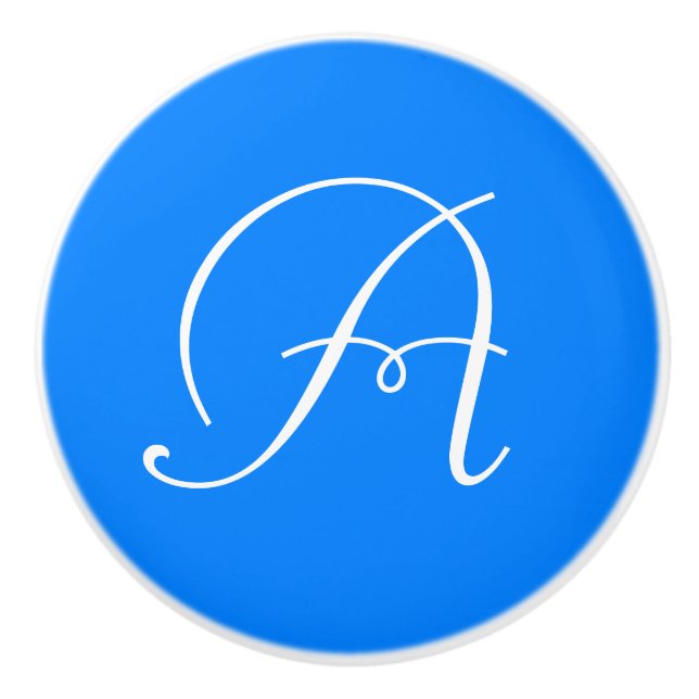 Monogram White on Azure Blue Ceramic Knob (Front)