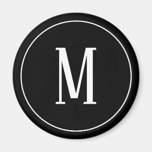 Monogram White on Black Round Magnet