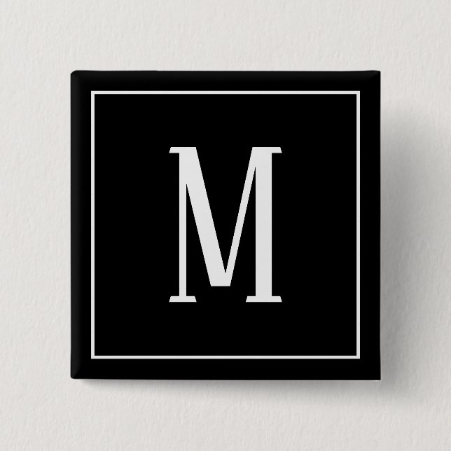 Monogram White on Black Square Button (Front)