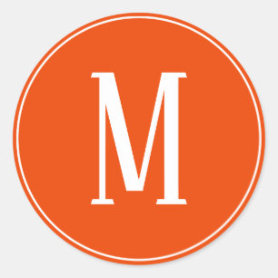 Monogram White on Bright Orange Round Sticker