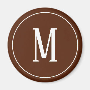 Monogram White on Brown Round Magnet