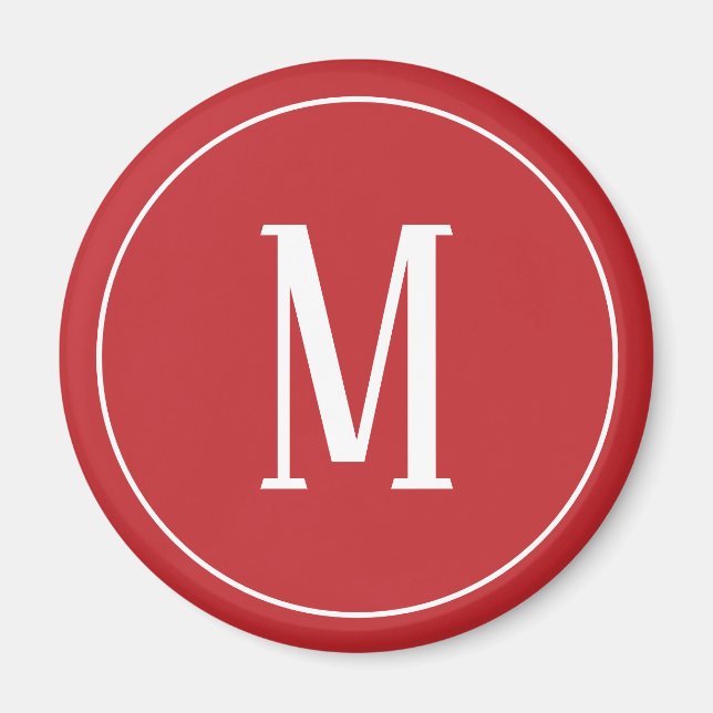 Monogram White on Dark Red Round Magnet (Front)