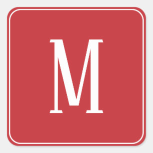 Monogram White on Dark Red Square Sticker