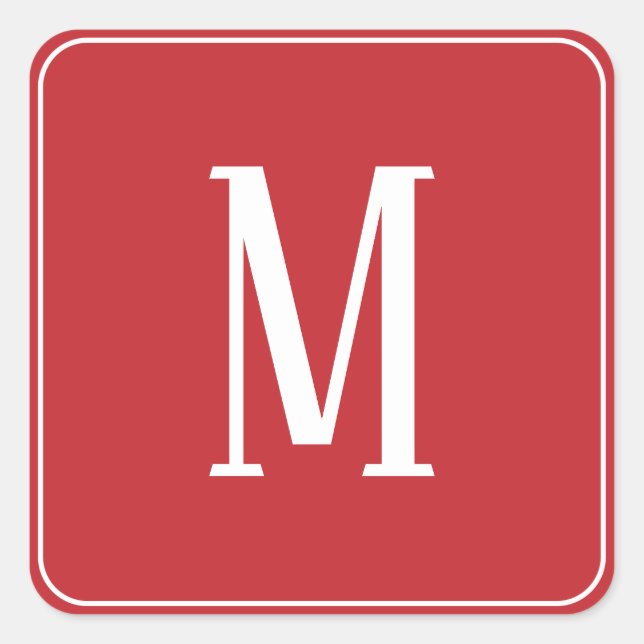 Monogram White on Dark Red Square Sticker (Front)