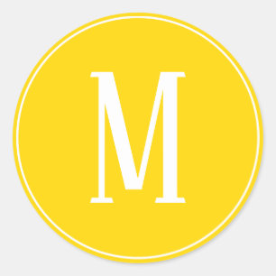 Monogram White on Golden Yellow Round Sticker