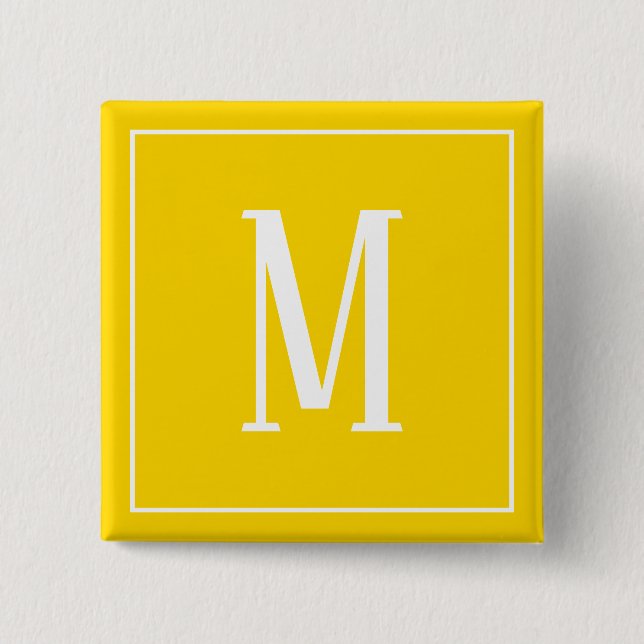 Monogram White on Golden Yellow Square Button (Front)