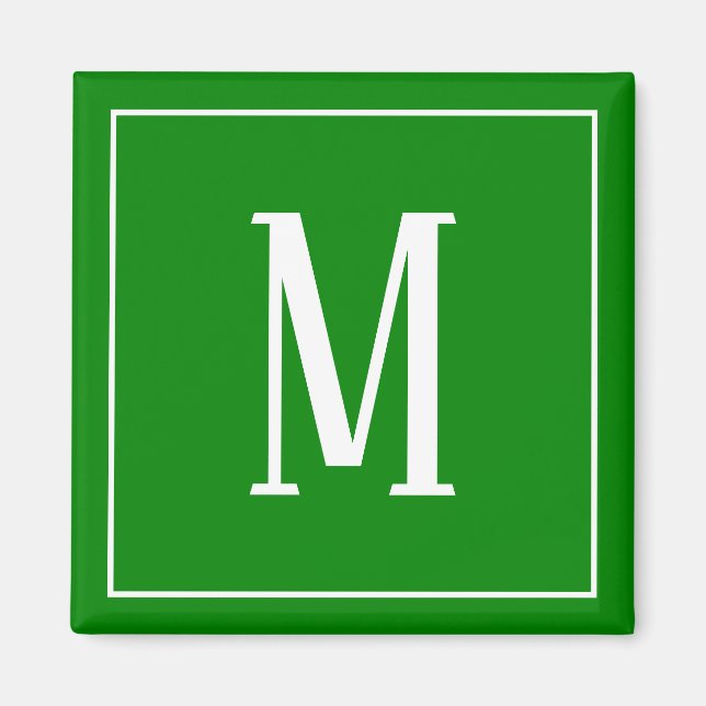 Monogram White on Green Square Magnet (Front)