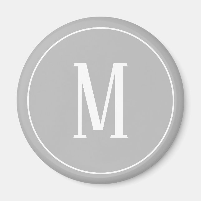 Monogram White on Grey Round Magnet (Front)