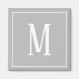 Monogram White on Grey Square Magnet