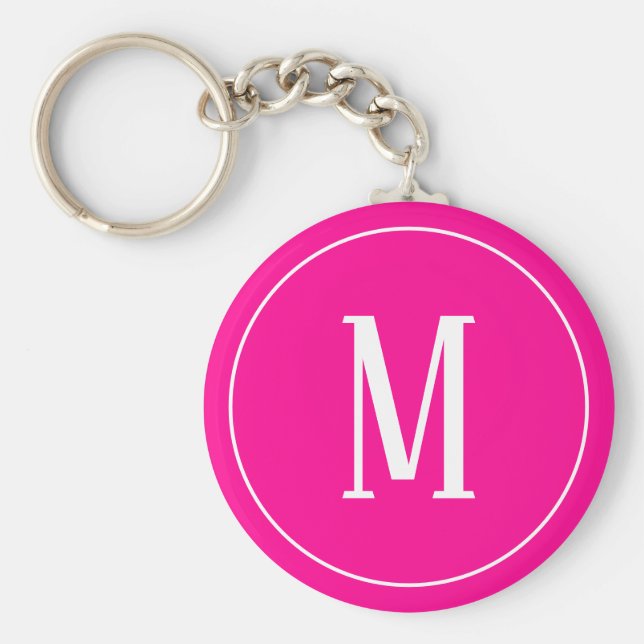 Monogram White on Hot Pink Keychain (Front)