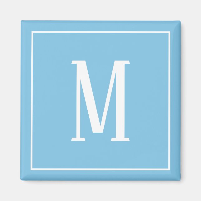 Monogram White on Light Blue Square Magnet (Front)