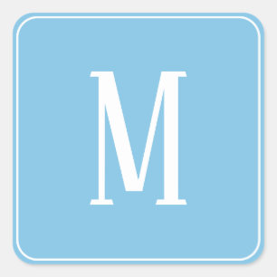 Monogram White on Light Blue Square Sticker