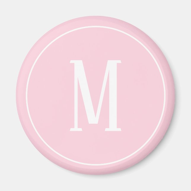 Monogram White on Light Pink Round Magnet (Front)