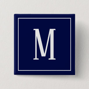 Monogram White on Navy Blue Square Button