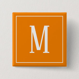 Monogram White on Orange Square Button