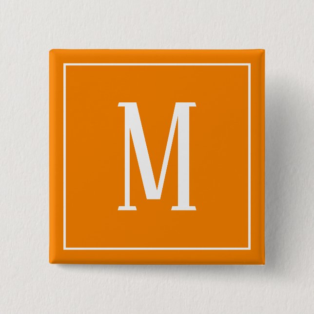 Monogram White on Orange Square Button (Front)