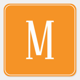 Monogram White on Orange Square Sticker