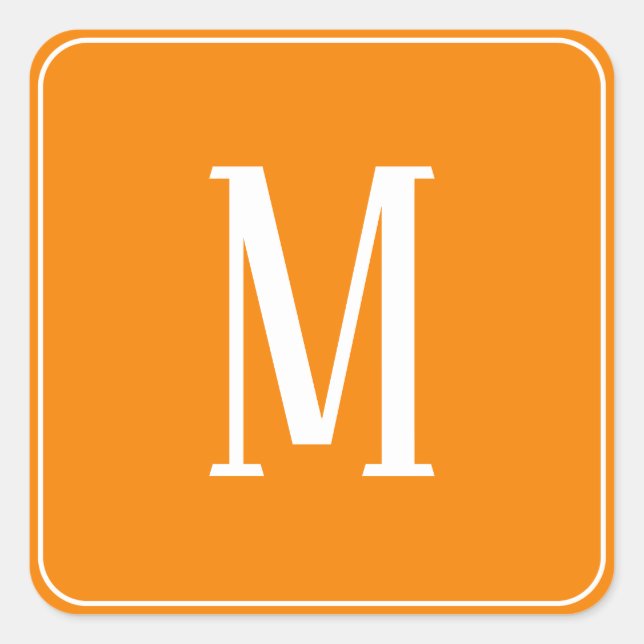 Monogram White on Orange Square Sticker (Front)