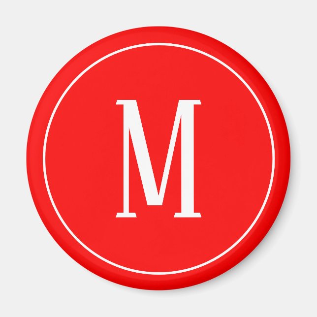 Monogram White on Red Round Magnet (Front)