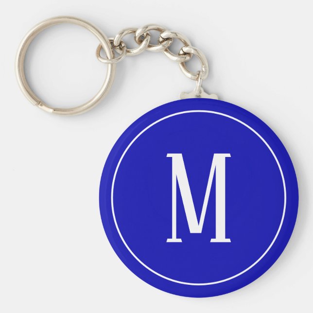 Monogram White on Royal Blue Keychain (Front)