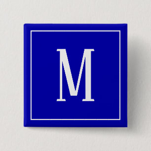 Monogram White on Royal Blue Square Button