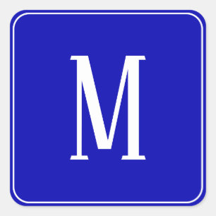 Monogram White on Royal Blue Square Sticker