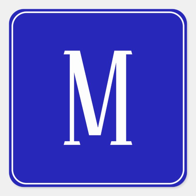 Monogram White on Royal Blue Square Sticker (Front)