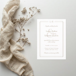 Monogram White Pink Gold Ampersand modern wedding Invitation