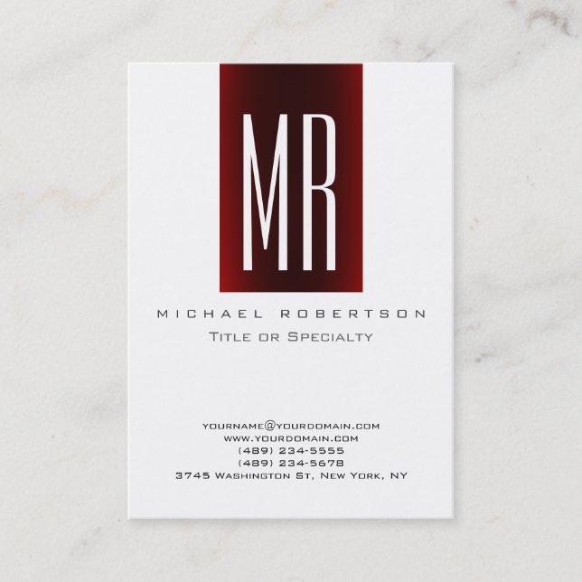 Monogram White Red Stripe Large Business Card (Front)