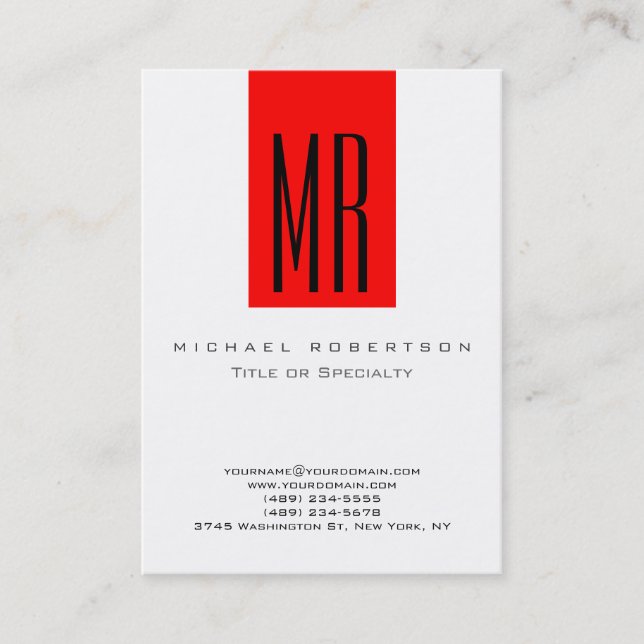 Monogram White Red Stripe Large Business Card (Front)