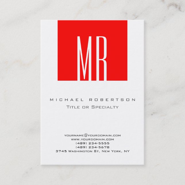 Monogram White Red Stripe Unique Business Card (Front)