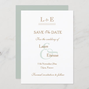 Monogram White Sage Gold Ampersand Save The Date Invitation