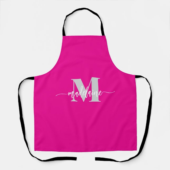 Monogram White Silver Pink Personal  Apron (Front)