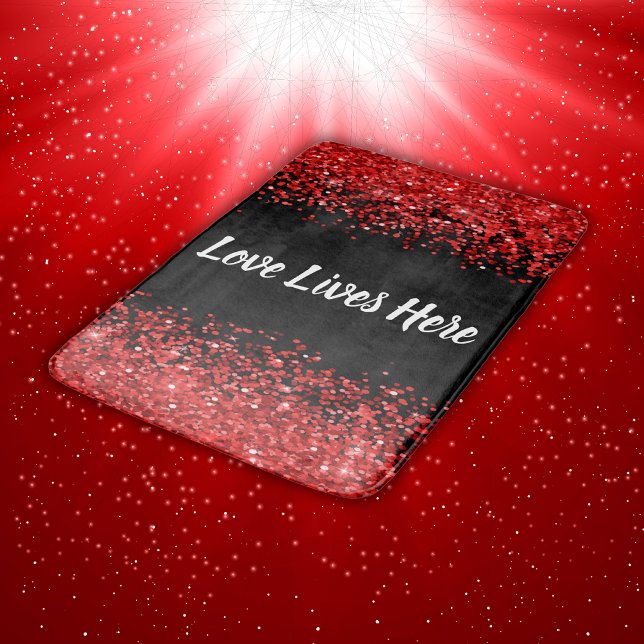 Monogram - White text on black with red glitter | Bath Mat (Creator Uploaded)