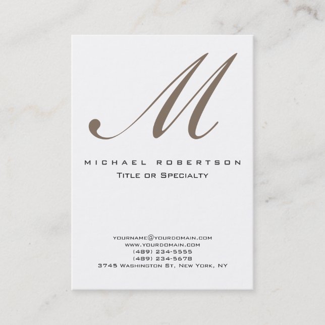 Monogram White Unique Chubby Business Card (Front)