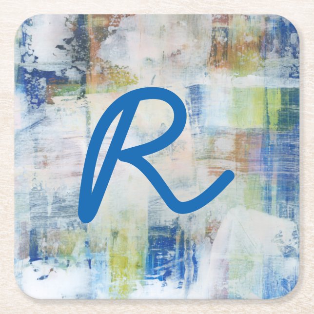 Monogram | White Wash III Square Paper Coaster (Front)