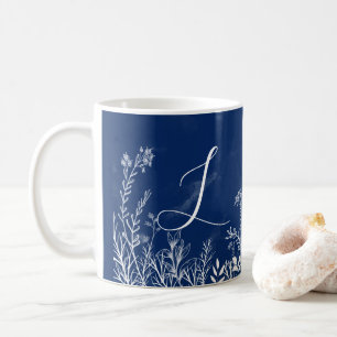 Monogram White Wildflower Doodles Coffee Mug