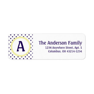 Monogram White Yellow Blue Polka Dot Address Label Return Address Label