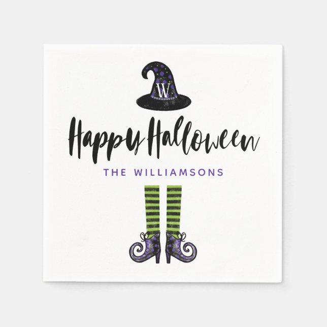 Monogram Wicked Witch Illustration Happy Halloween Napkin (Front)