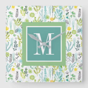 Monogram   Wild and Free Pattern Square Wall Clock
