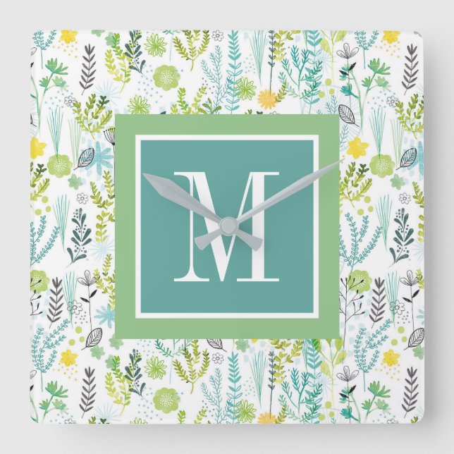 Monogram | Wild and Free Pattern Square Wall Clock (Front)