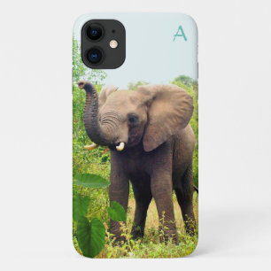 Monogram, wild elephant and tropical plants iPhone 11 case