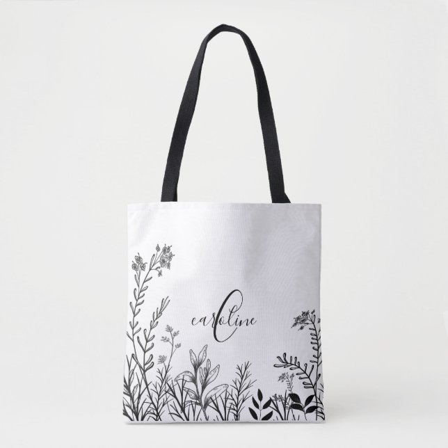 Monogram Wild Flowers Doodles  Tote Bag (Front)