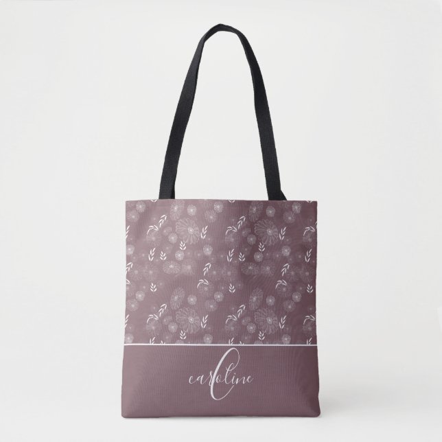 Monogram Wildflower Doodles  Tote Bag (Front)