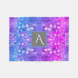 Monogram Wildflower Purple Blue Fleece Blanket