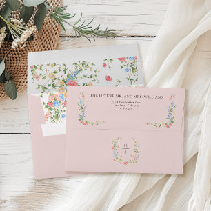 Monogram Wildflower Wedding Return Address Envelope